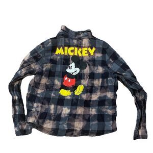 Disney Flannel Shirt Mens Tie Dye Sz L Mickey Mouse Front / Back button up